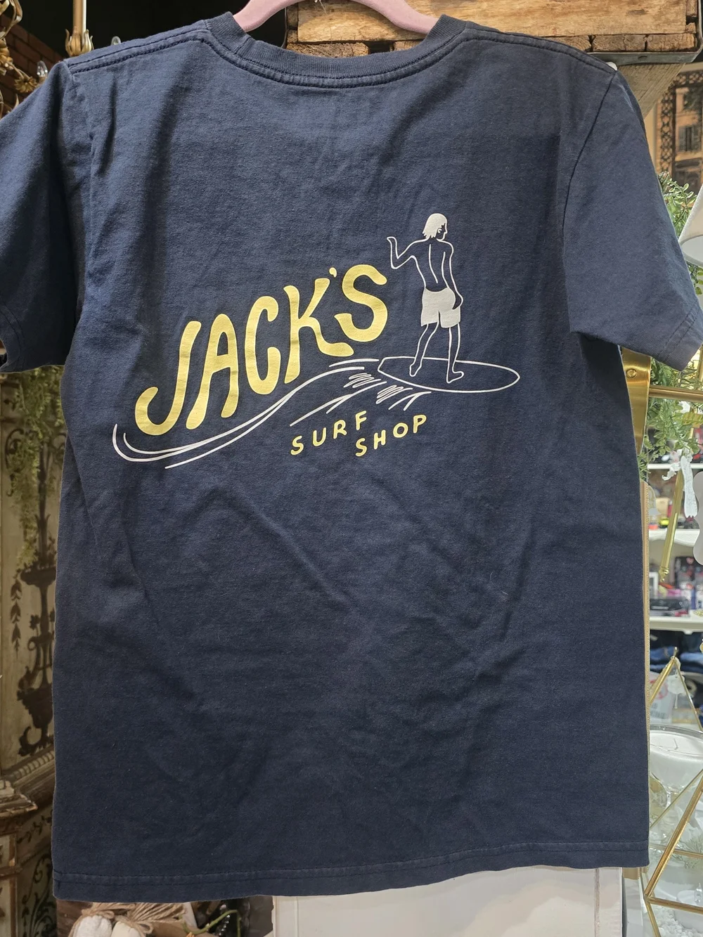 Jack's Surf Shop Navy Short Sleeve Tee with Yellow Logo